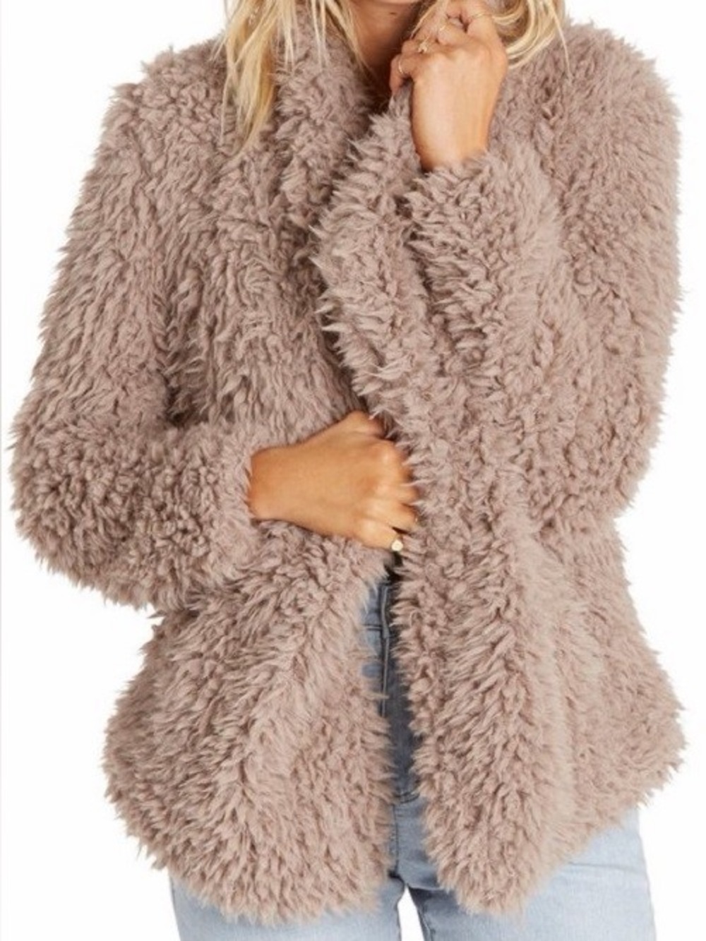 Love Tree Shag Faux Fur Teddy Jacket Large Tan
